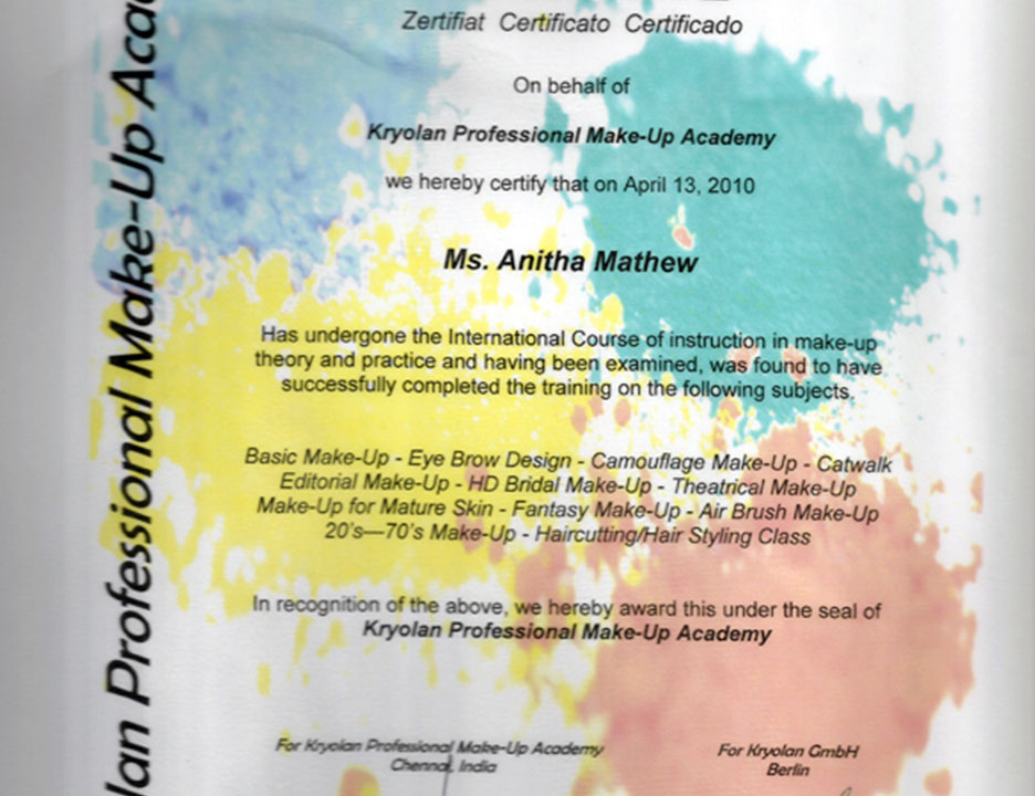 Kryolan Germany's Certificate